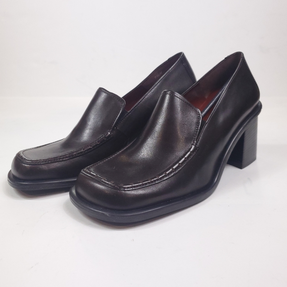 Nine West Black Kinetic Chunky Leather Heels